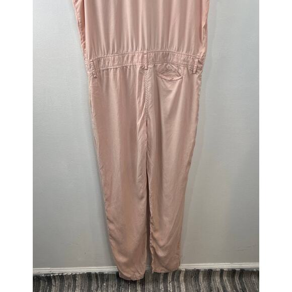 Honey Punch Pink Nude Tencel Chambray 1/4 Button-Front Sleeveless Jumpsuit M - Picture 6 of 13
